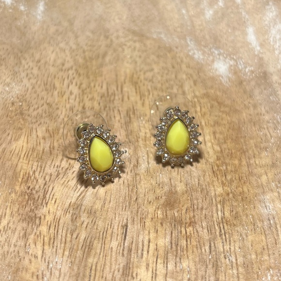 Yellow Tear Drop Rhinestone Post Earrings - Picture 2 of 11